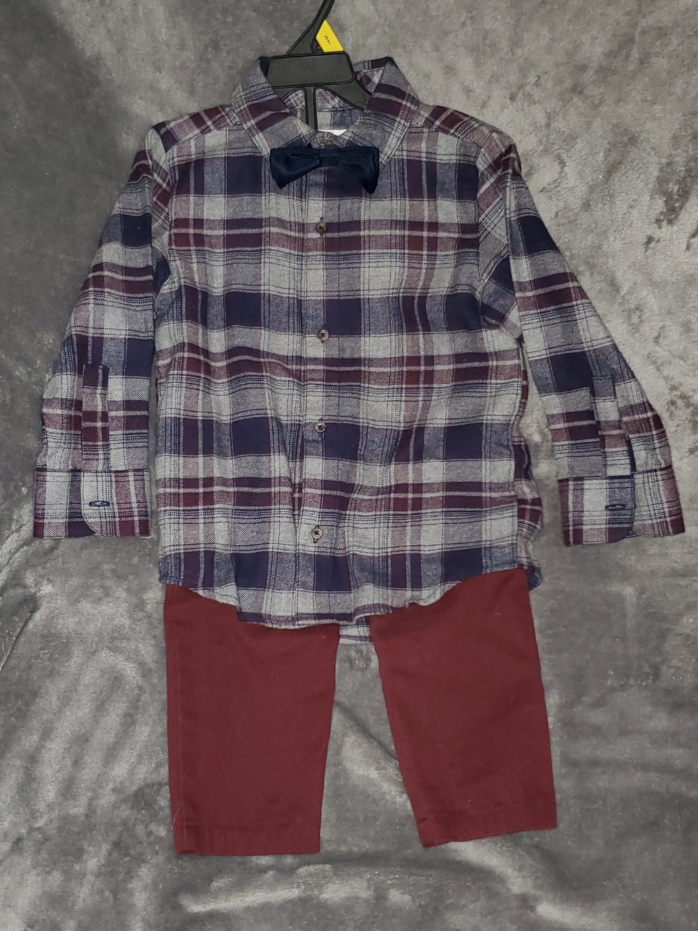 3t Boys Plaid Button-Down Shirt with Bow Tie - Blue& Gray